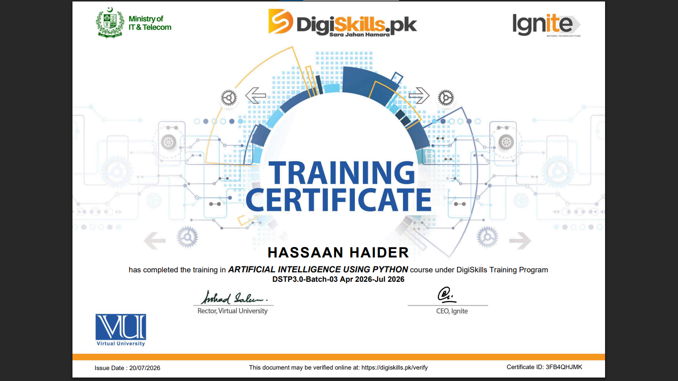 Artificial Intelligence Using Python Certificate